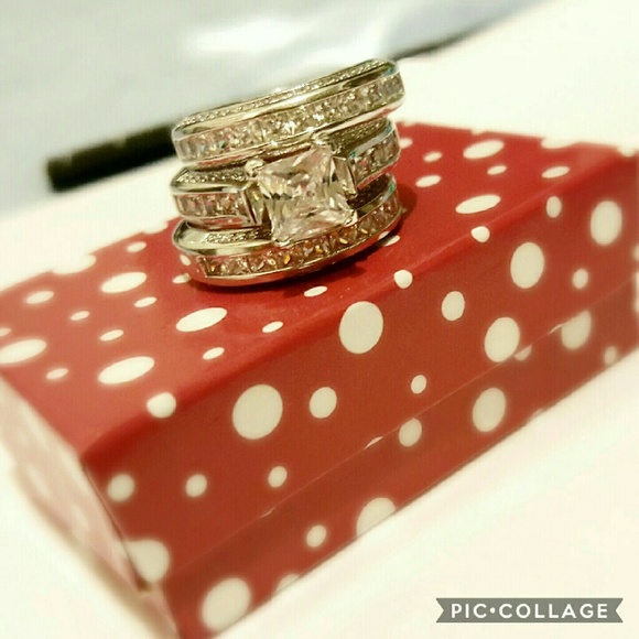 3pcs women's princess cut wedding ring