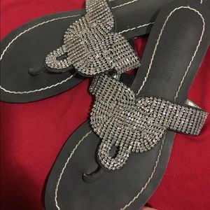 Flat rhinestone sandals!