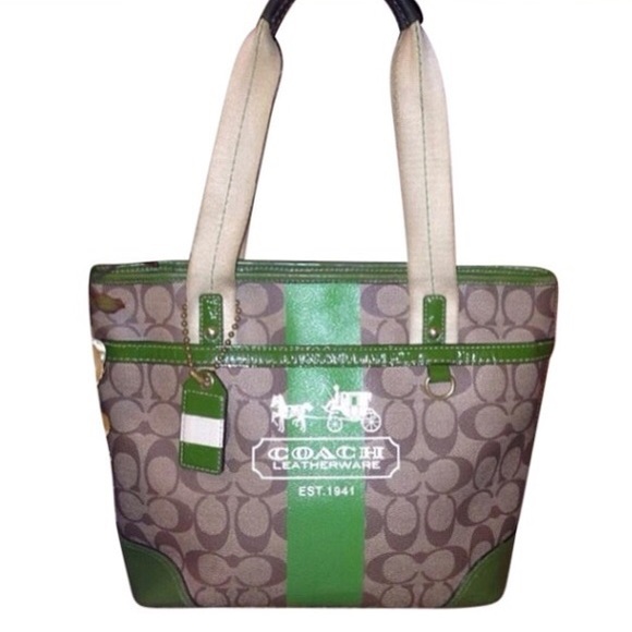 Coach Handbags - Authentic Festive Coach Heritage Stripe Tote 11349