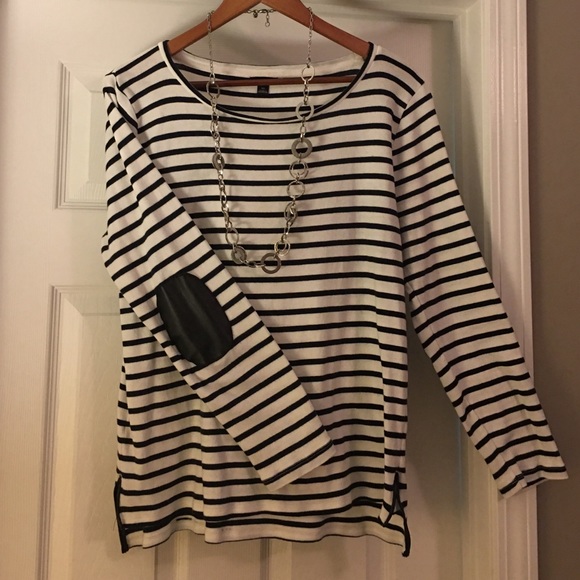 Knit Shirt with Leather Trim