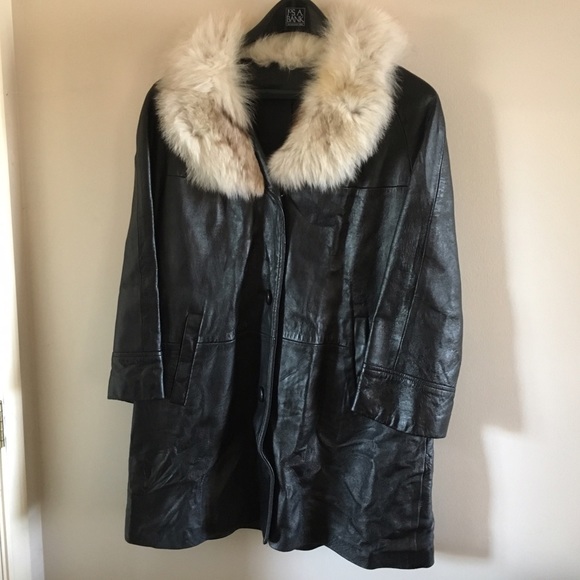 Black Leather Jacket with Fur Collar