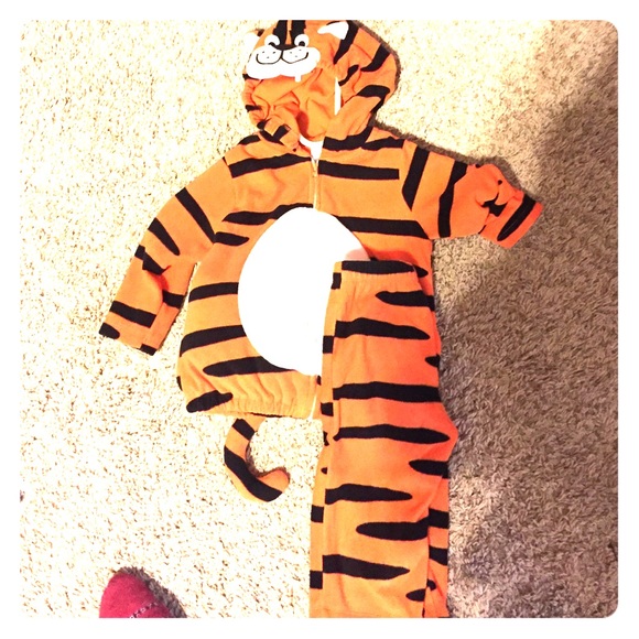 Tiger costume 18months but could fit up to 24mo