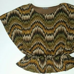WEST KEI Peplum Dolman Metallic Gold Top