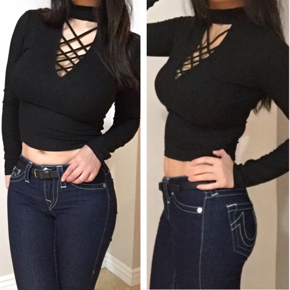 Tops - Ribbed Choker criss cross top