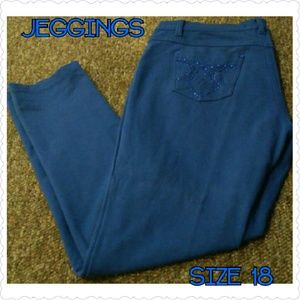 Royal Blue Jeggings With Bedazzled Back Pockets