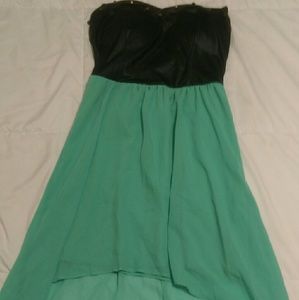 Teal and faux black leather low/high dress