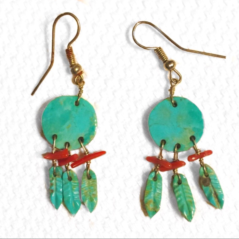 Turquoise/Coral Dreamcatcher Earrings