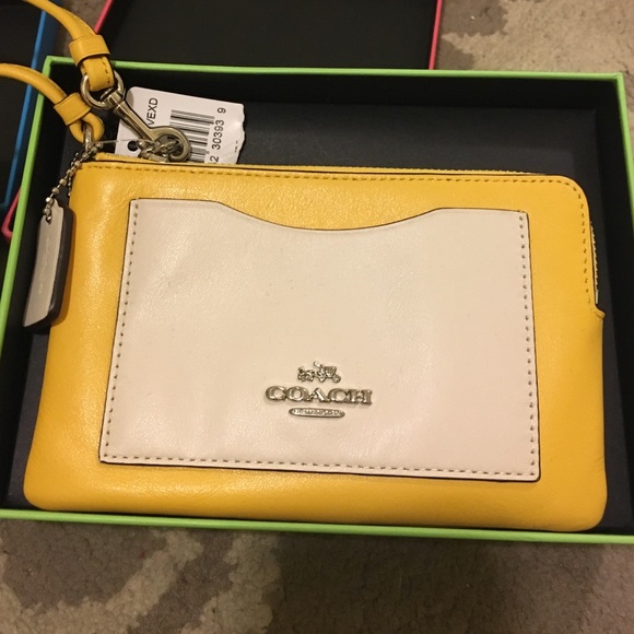 Yellow & Tan Coach Wristlet & Keychain