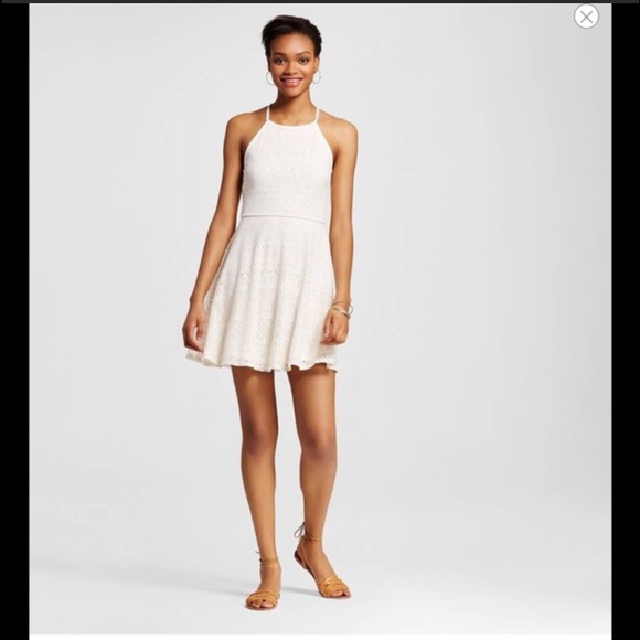 Cream Lace Halter Neck Skater Dress