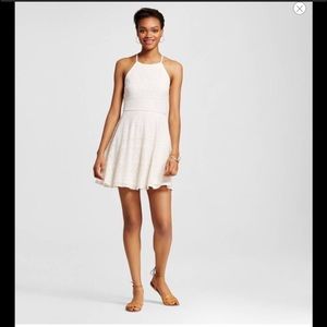 Cream Lace Halter Neck Skater Dress