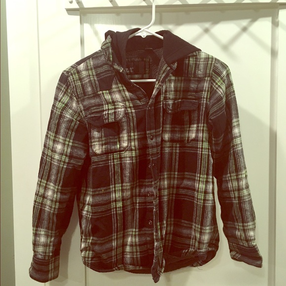 Boys plaid fleece and flannel hoodie