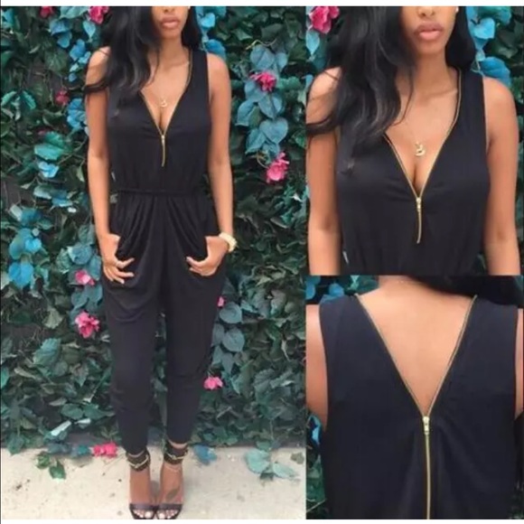 Black Zipper Jumpsuit Romper - Picture 2 of 2