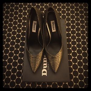 Dune London Black and Gold Willone Pump Size 7.5