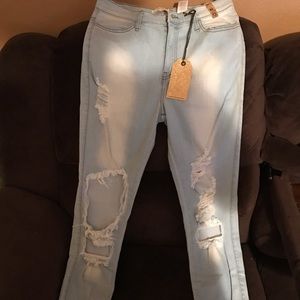 High wasted destroyed jean leggings
