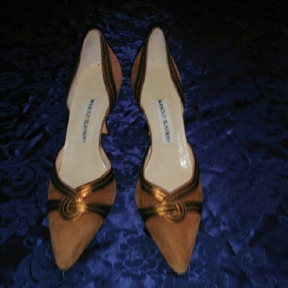 Manolo Blahnik Brown Suede Gold Details Pumps 39 - Picture 2 of 4