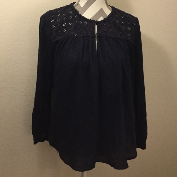 J. Crew Factory Navy Blue Peasant Top sold - Picture 3 of 4