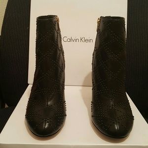 Calvin Klein High-Heel Studded Leather Booties