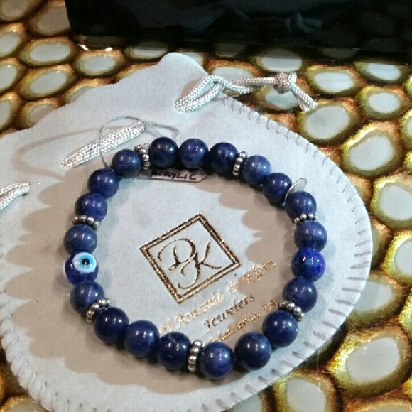 Genuine Lapis lazuli & Silver/Evil eye bracelet