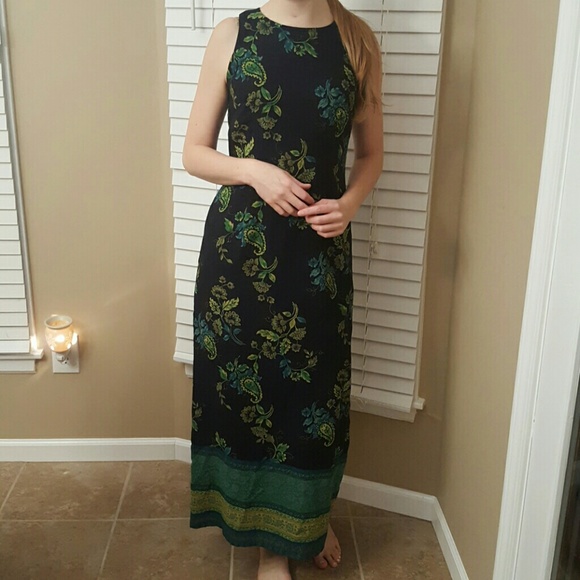 JESSICA HOWARD BLACK AND GREEN MAXI DRESS SZ 4
