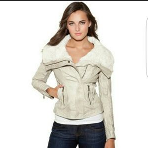 Guess Faux-Leather Moto Jacket with Faux-Shearling