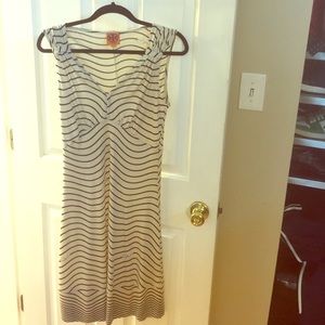 Tory Burch navy and cream silk dress.