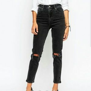 Asos 25/32 high Waisted black distressed denim