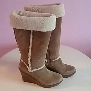 Brand New UGG Brwn Sheepskin Boots Knee High Wedge