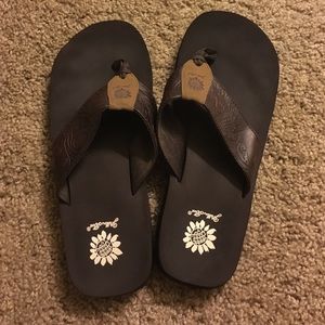 YellowBox Brown Leather Flip Flops