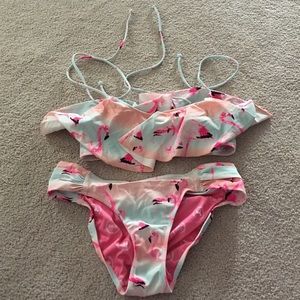 Flamingo Print bandeau bathing suit
