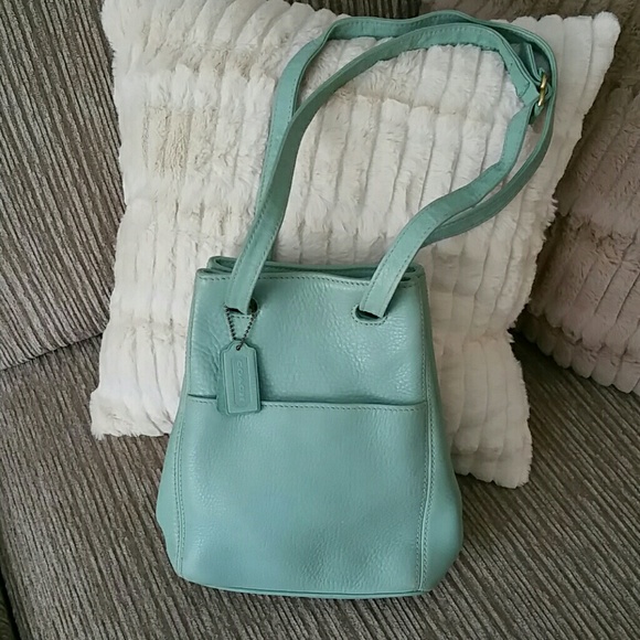 Coach Small Aqua Leather Bag, Excellent Condition