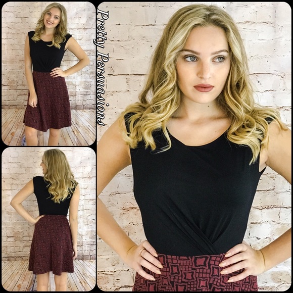 LAST TWO‼️ NWT Black & Wine Fit & Flare Dress - Picture 2 of 4