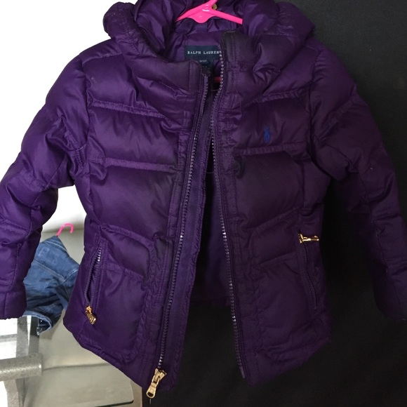 toddler girl three t purple winter puffer coat .