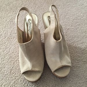 Tan wedges NEVER WORN
