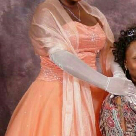 Peach ball gown with sparkling silver beads