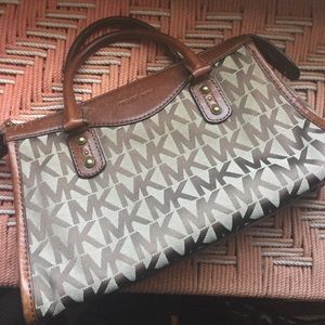 Michael Kors brown and tan canvas satchel