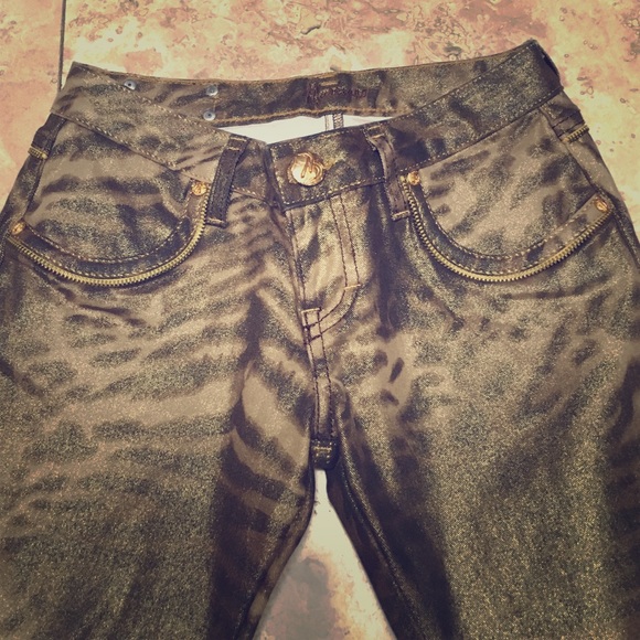 Marciano Gold & Sparkly Animal Print Crop Jeans - Picture 1 of 4