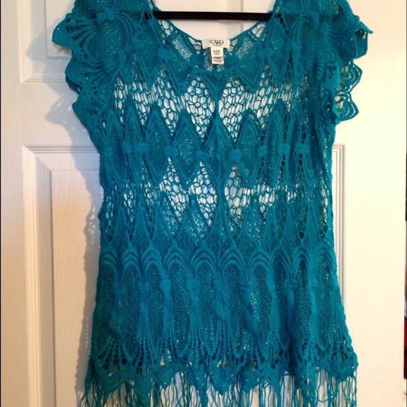 💕🍀CLOSING! TEAL CROCHET TOP WITH FRINGE! More...