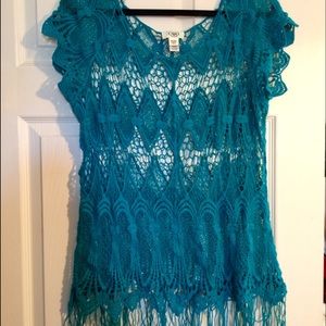 💕🍀CLOSING! TEAL CROCHET TOP WITH FRINGE! More...