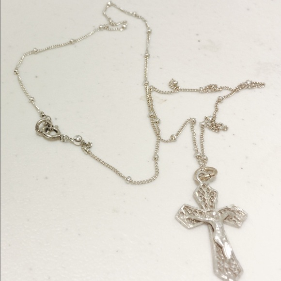 Real 925 silver necklace with cross pendant