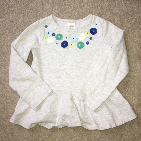 GYMBOREE Floral detailed gray peplum toddler tee