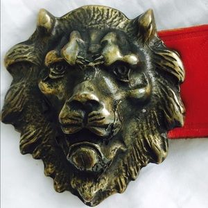 Fiorucci Lion Head Red Leather Belt