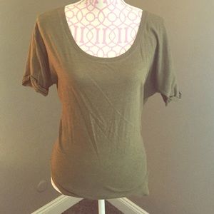 Army green cotton scoop neck t-shirt
