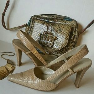 Enzo Angiolino Snakeskin Slingback Pumps