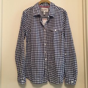 NWT-Blue and white plaid button down
