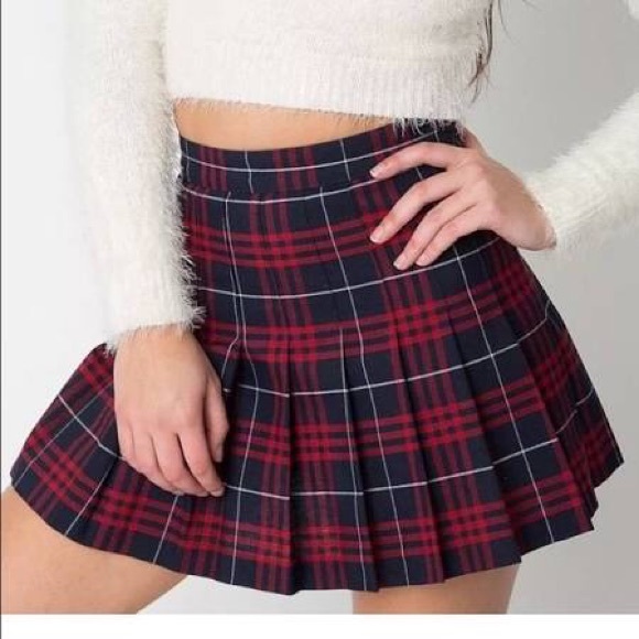 American Apparel Plaid Pleated Mini Skirt