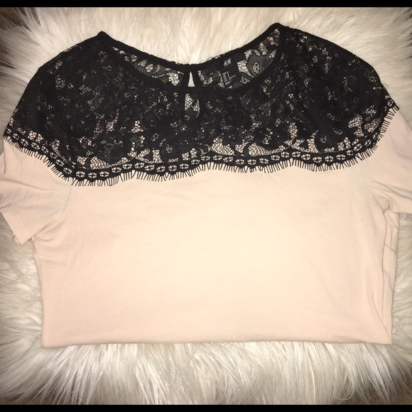 H&M top black lace and blush