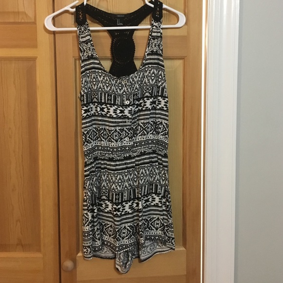 Forever21 Tribal Print Crochet Back Romper
