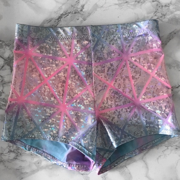 Pink/Blue Holographic High Waist Shorts