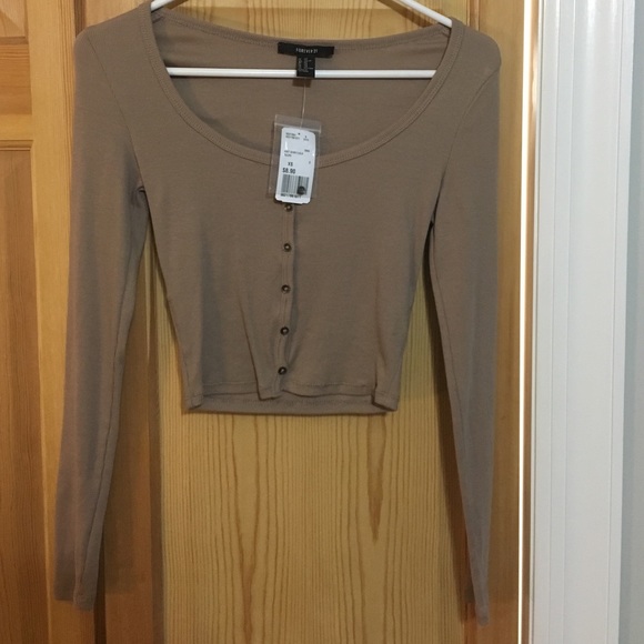 Forever21 Ls Button Up Crop Top