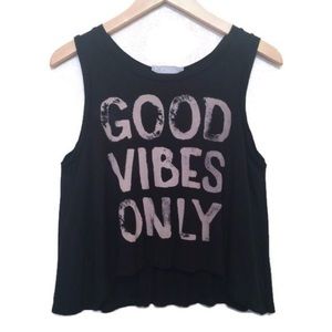 Good Vibes Only Distressed High Low Graphic Tank